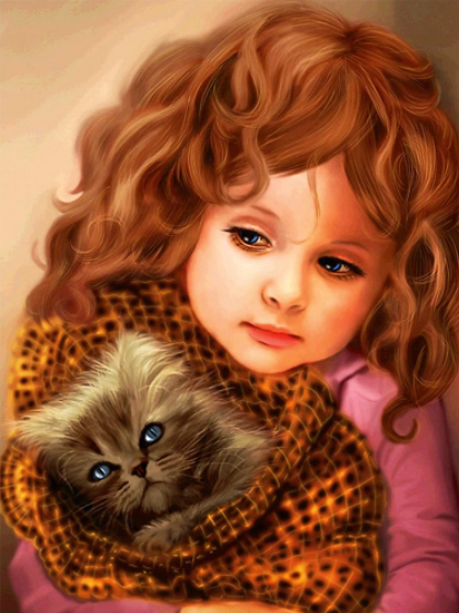 Diamond Painting - Meisje met Kitten - Diamond Paradijs