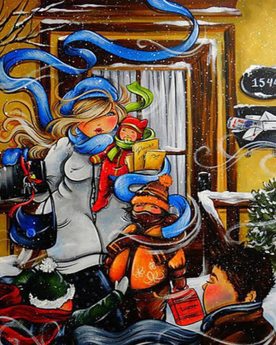 Diamond Painting - Mollige Dame in de Sneeuw - Diamond Paradijs