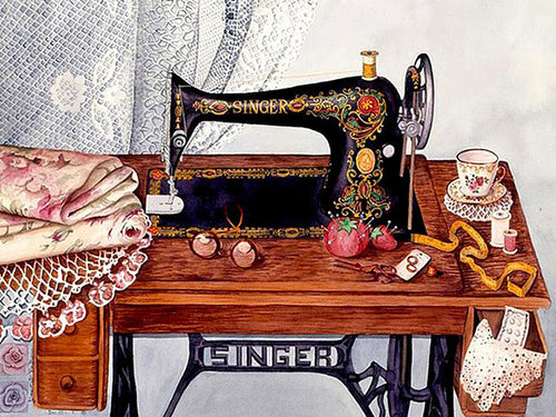 Diamond Painting - Naaimachine op Tafel - Diamond Paradijs