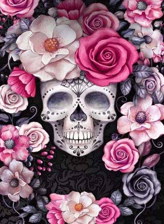 Diamond Painting - Skull met Bloemen