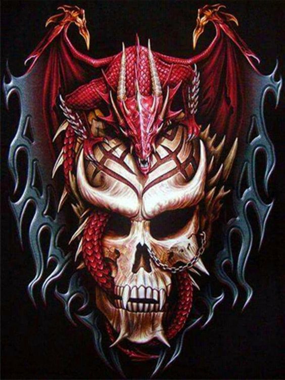 Diamond Painting - Skull met Rode Draak
