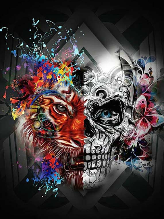 Diamond Painting - Skull met Tijger
