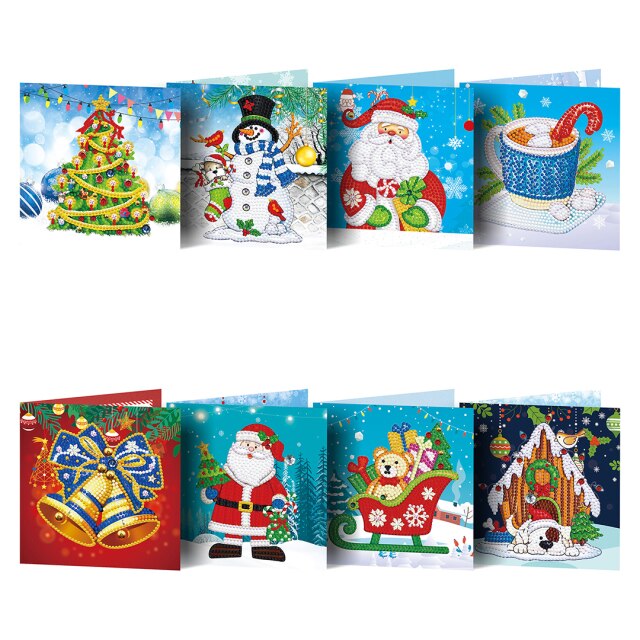 Diamond Painting - Kerstkaarten - 8 stuks