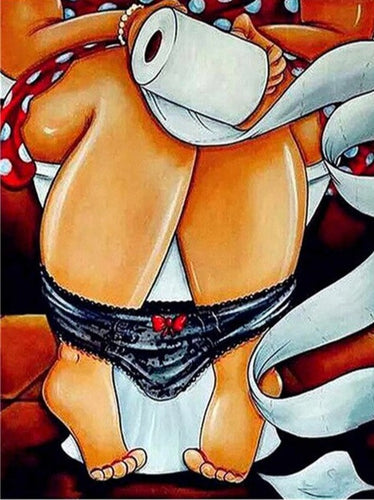 Dikke Dame op de Wc - Diamond Painting