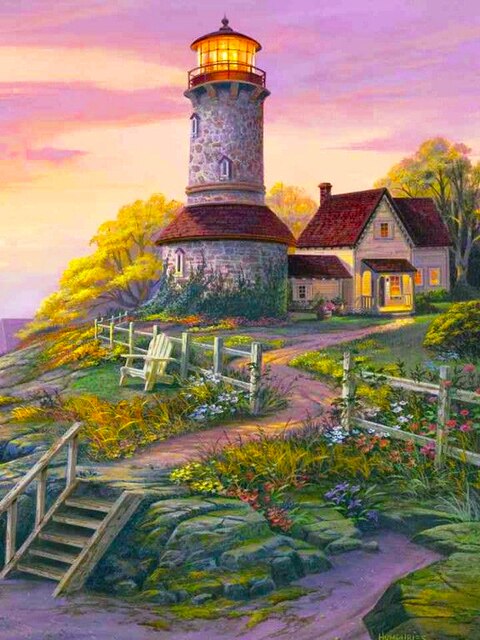 Diamond Painting - Vuurtoren met Huis