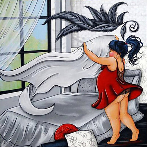 Diamond Painting - Mollige Dame doet het Huishouden