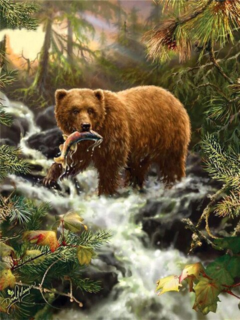 Diamond Painting - Bruine Beer met Vis
