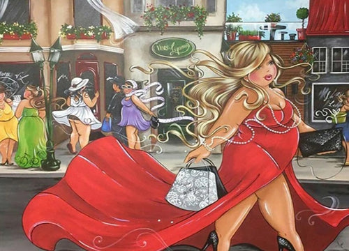 Diamond Painting - Mollige Dame aan het Lopen