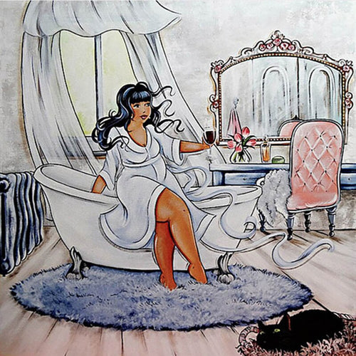 Diamond Painting - Mollige Dame in de Badkamer