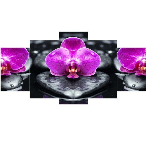 Diamond Painting - Paarse ochidee op steen 5 luik