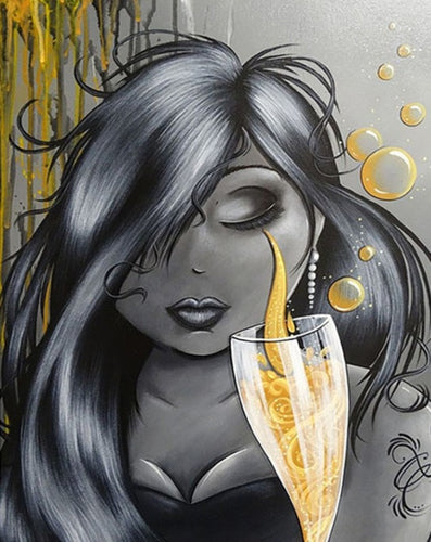 Diamond Painting - Mollige Dame met Bubbels