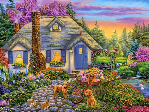Diamond Painting - Honden voor een Huis
