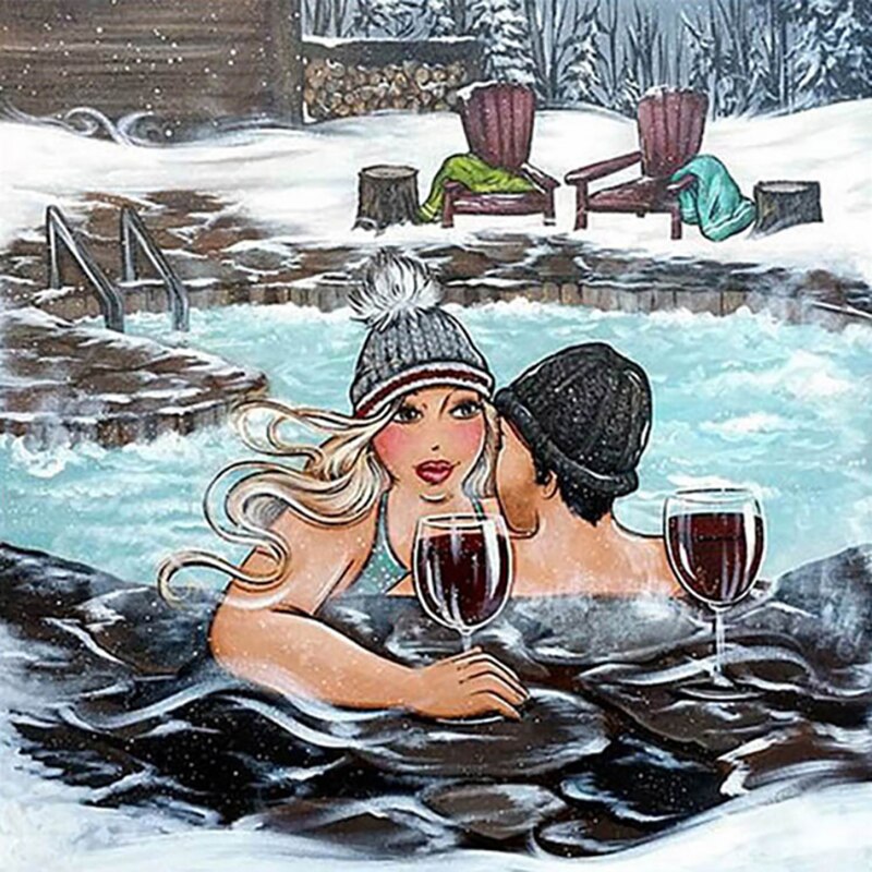 Diamond Painting - Mollige Dame met Man in Bubbelbad