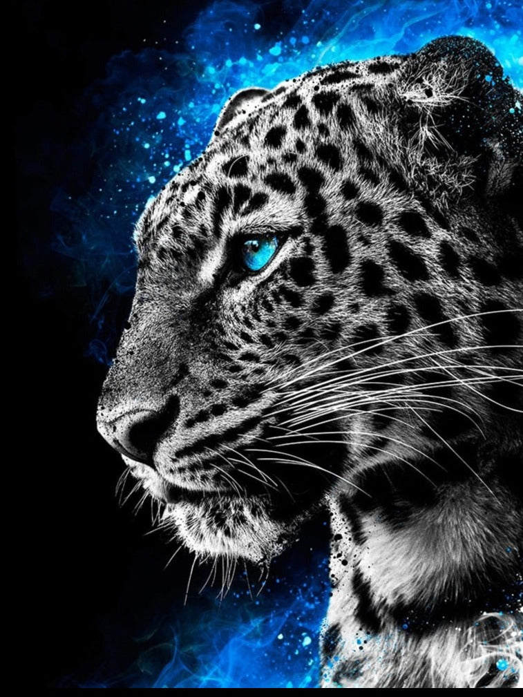 Diamond painting - luipaard met blauwe ogen