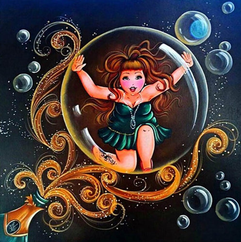 Diamond Painting - Mollige Dame met Bubbels