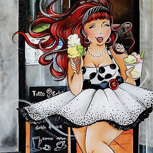 Diamond Painting - Mollige Dame met Ijs