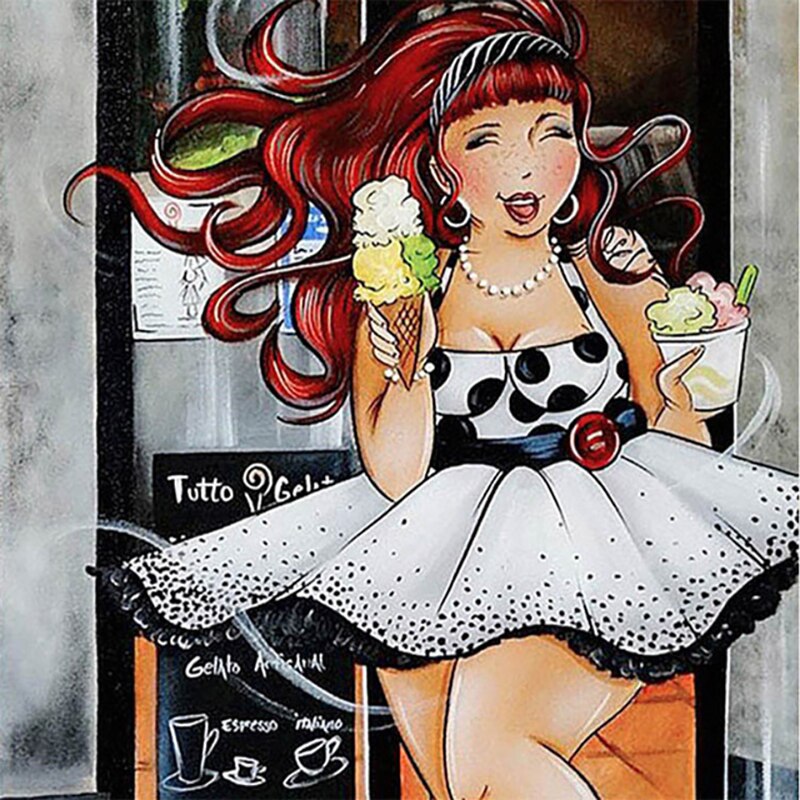 Diamond Painting - Mollige Dame met Ijs