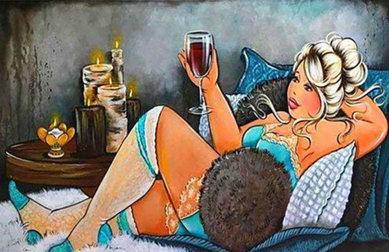 Diamond Painting - Mollige Dame aan het Relaxen