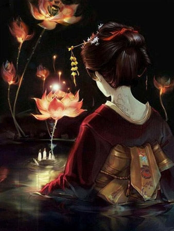 Diamond Painting - Geisha met Bloemen
