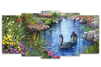 Diamond Painting - Zwarte Zwanen - 5 luik