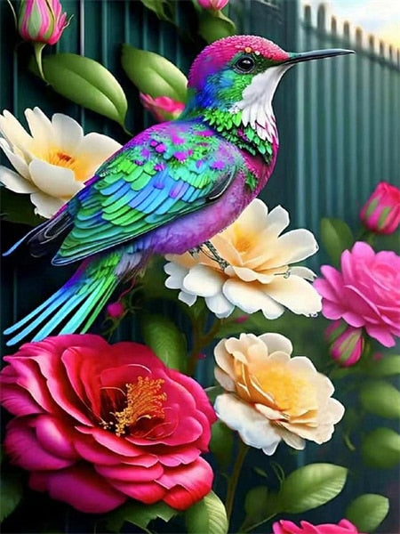 Diamond Painting - Vogel met Bloemen