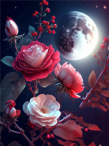 Diamond Painting - Grote Rozen bij de Maan
