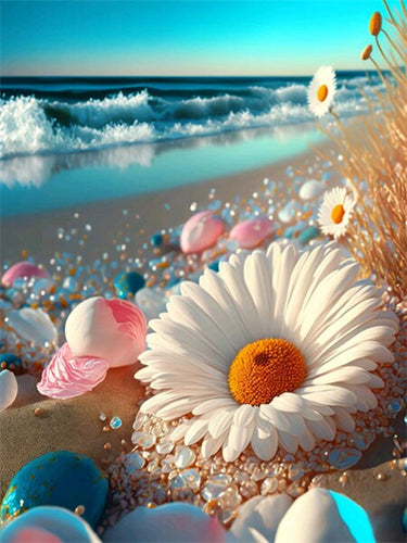 Diamond Painting - Grote Madelief op het Strand