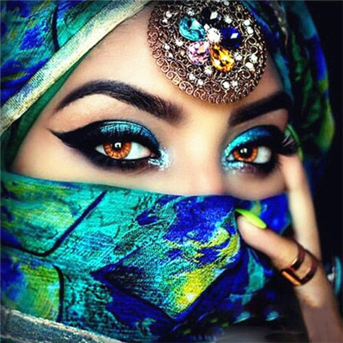 Diamond Painting - Arabische Vrouw (Blauw/Groen)