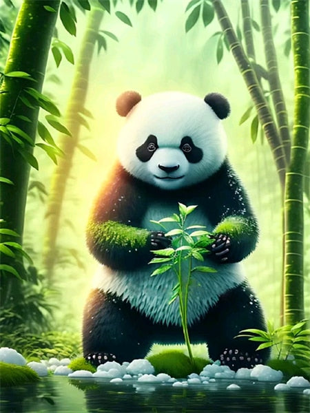 Diamond Painting - Panda tussen de Bamboo