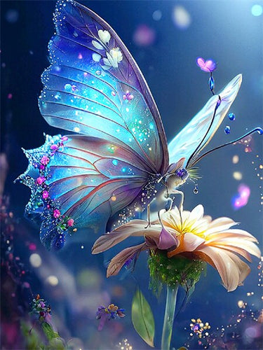 Diamond Painting - Blauwe vlinder op bloem