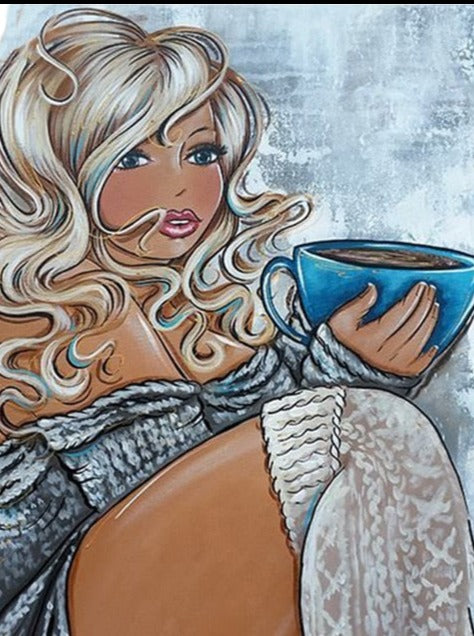 Diamond Painting - Mollige Dame met Koffie