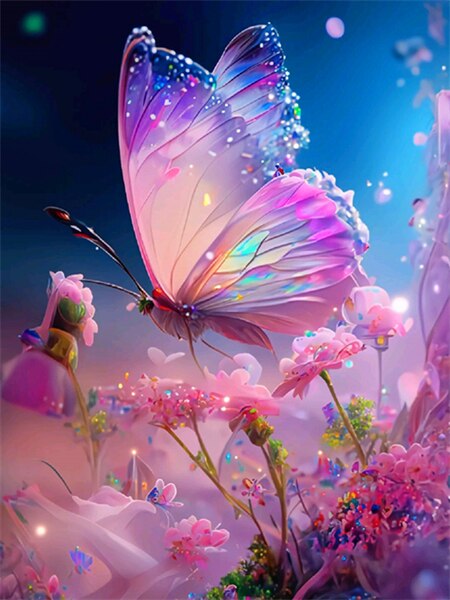 Diamond Painting - Roze vlinder met bloemen