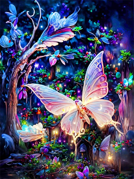Diamond Painting - Lichtroze Vlinder in het Bos