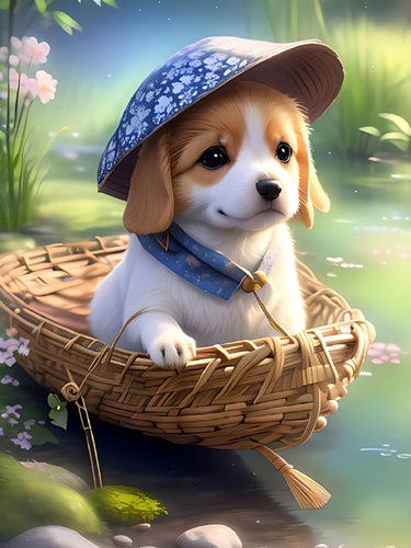 Diamond Painting - Hond op een Bootje
