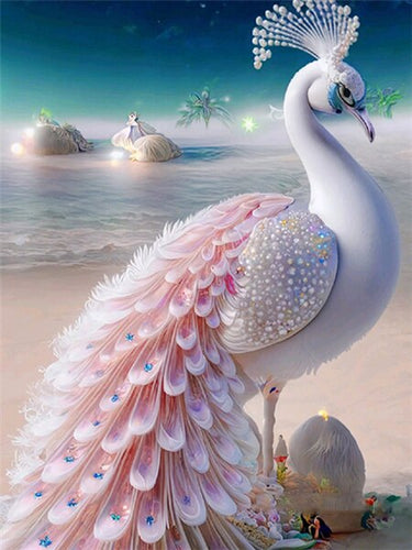 Diamond Painting - Roze Pauw op het Strand