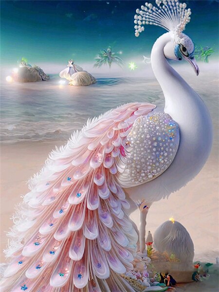 Diamond Painting - Roze Pauw op het Strand