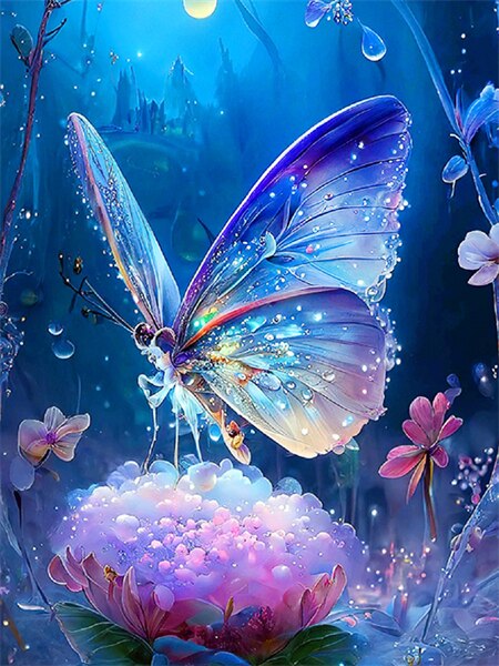 Diamond painting - sprankelende blauwe vlinder