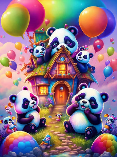 Diamond Painting - Panda's met Ballonnen