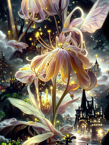 Diamond Painting - Gouden Bloem bij Kasteel