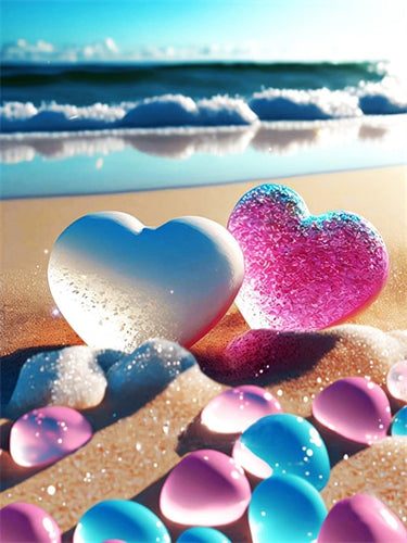 Diamond Painting - Harten op het Strand met Stenen