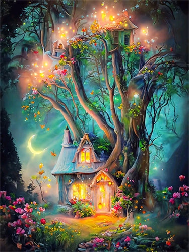 Diamond Painting - Huis met Boomhutten