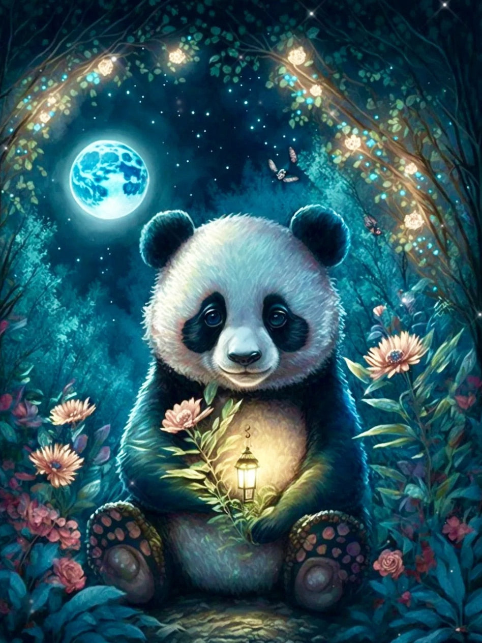 Diamond Painting - Panda met Bloemen