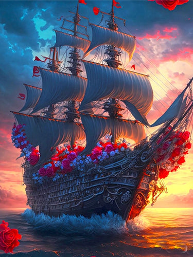 Diamond Painting - Schip met Bloemen