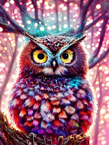 Diamond Painting - Uil met Roze Lichtjes