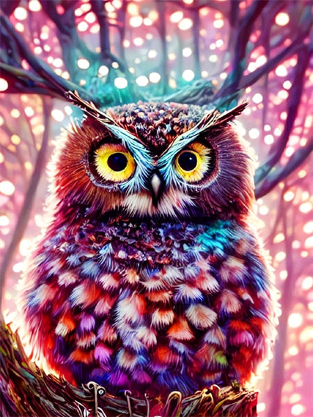 Diamond Painting - Uil met Roze Lichtjes