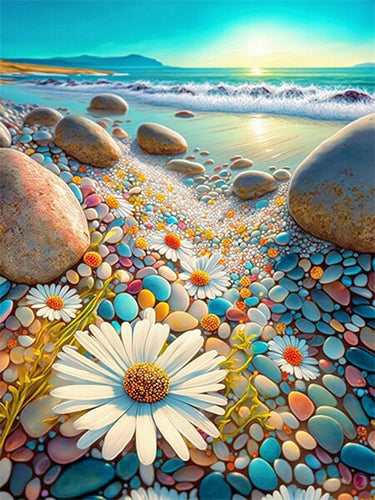 Diamond Painting - Madeliefjes tussen de Stenen