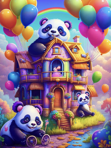 Diamond Painting - Panda's voor een Huis