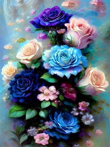 Diamond Painting - Blauwe en Roze Rozen