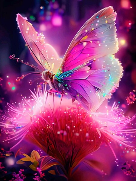 Diamond painting - roze vlinder op bloem