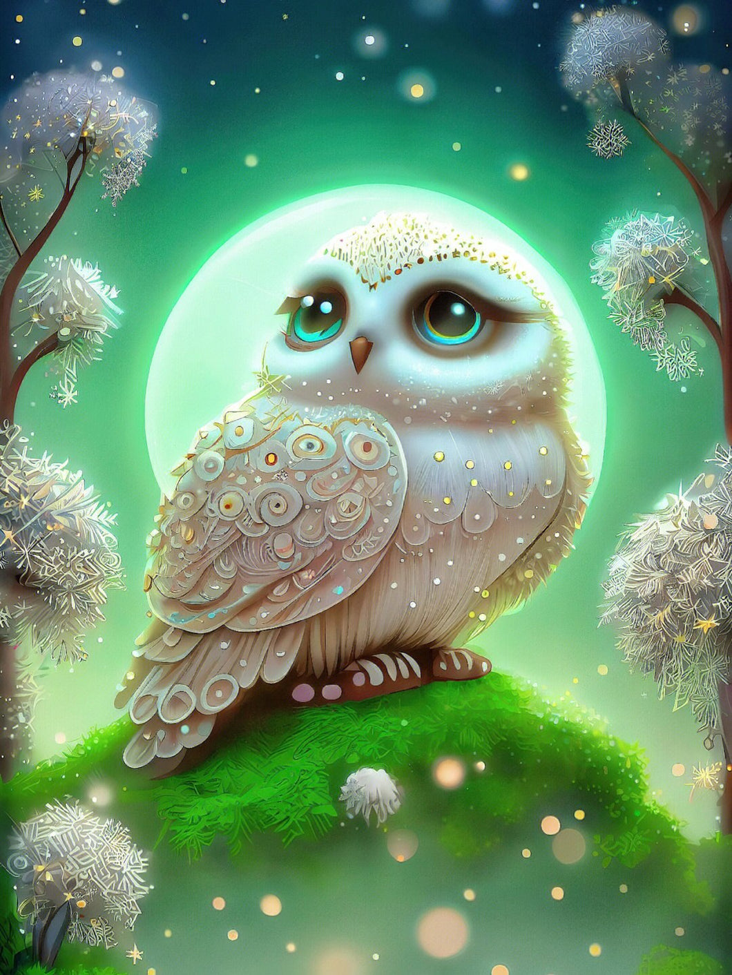 Diamond Painting - Witte Uil bij de Maan